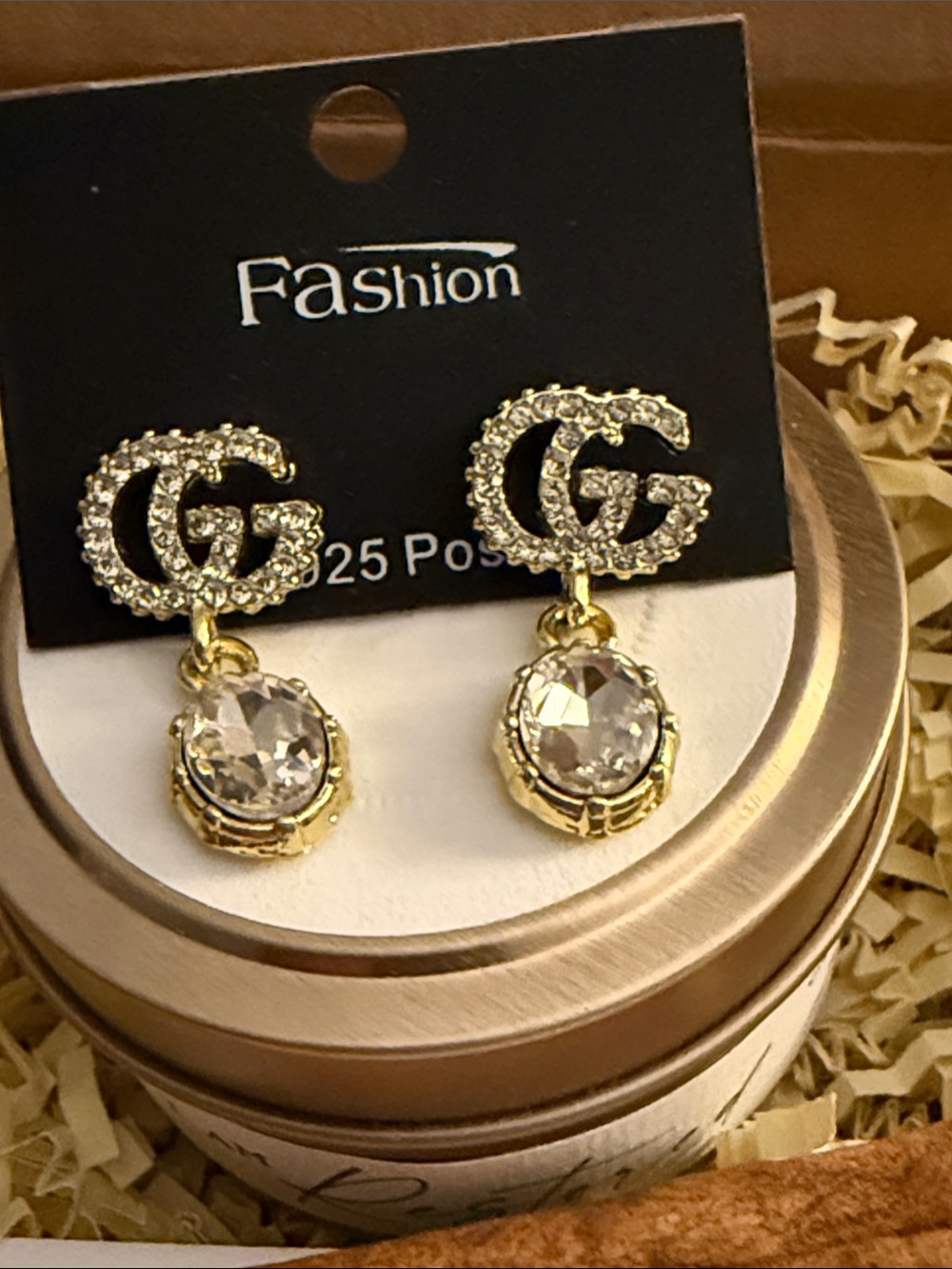 Fashion Jewelry Gold Tone Crystal Drop Earrings with Clear Stones